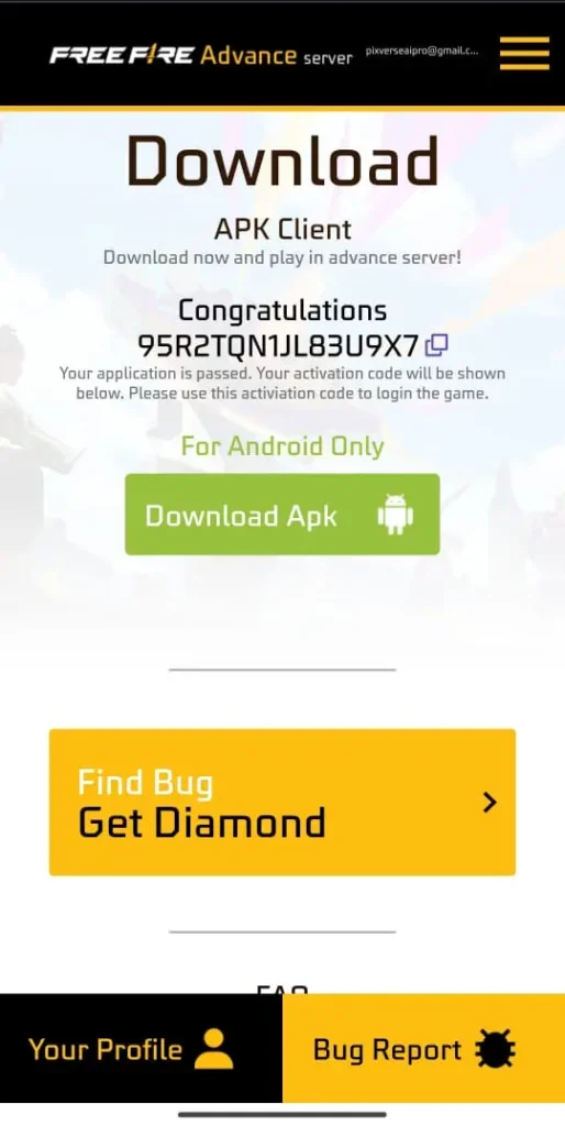 How to Get Activation Code for FF Advance Server OB49