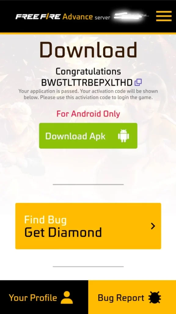 free fire advance server ob55 activation code
