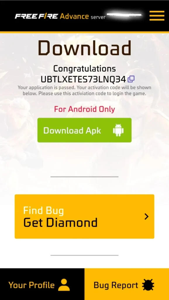 free fire advance server ob55 activation code